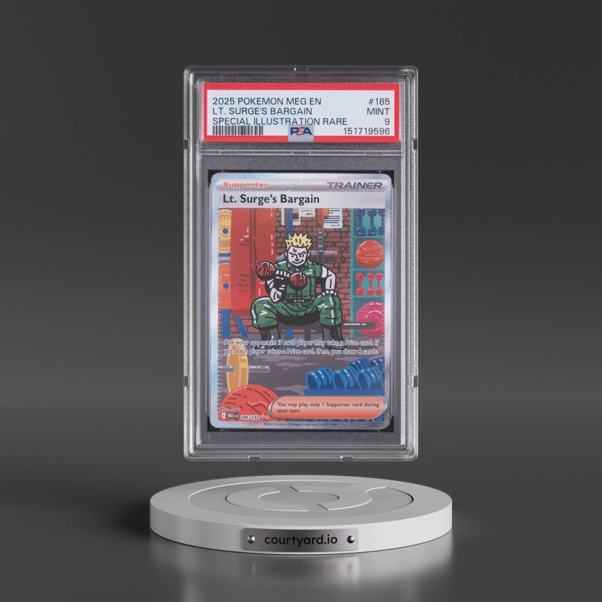 2025 Pokémon Meg EN-Mega Evolution #185 LT. Surge's Bargain - Special Illustration Rare (PSA 9 MINT)