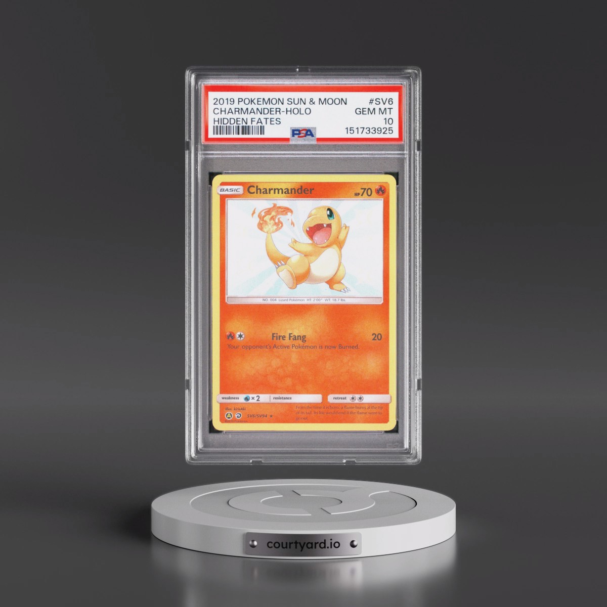 2019 Pokémon Sun & Moon Hidden Fates #SV6 Charmander - Holo (PSA 10 GEM MINT)