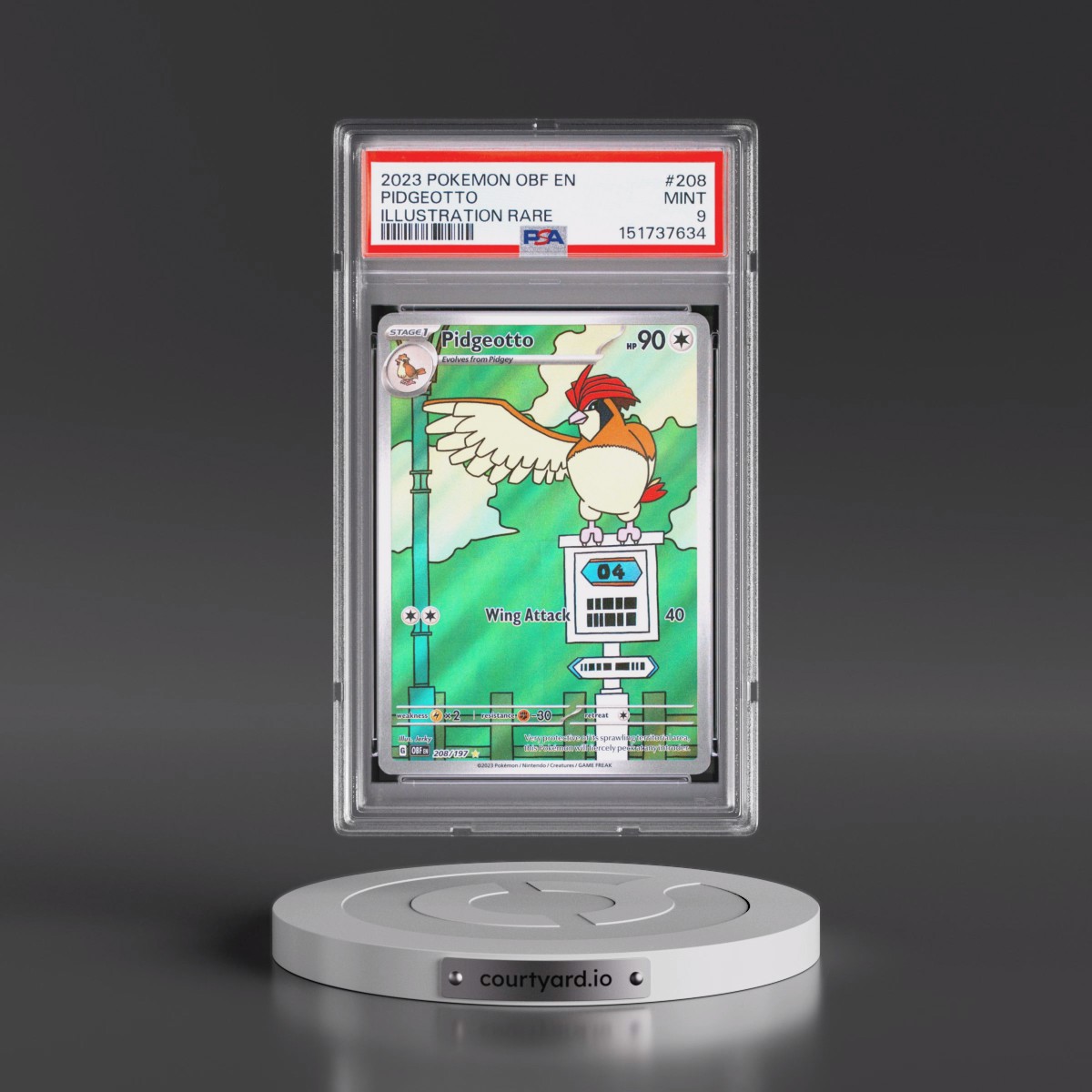 2023 Pokémon Obf EN-Obsidian Flames #208 Pidgeotto - Illustration Rare (PSA 9 MINT)