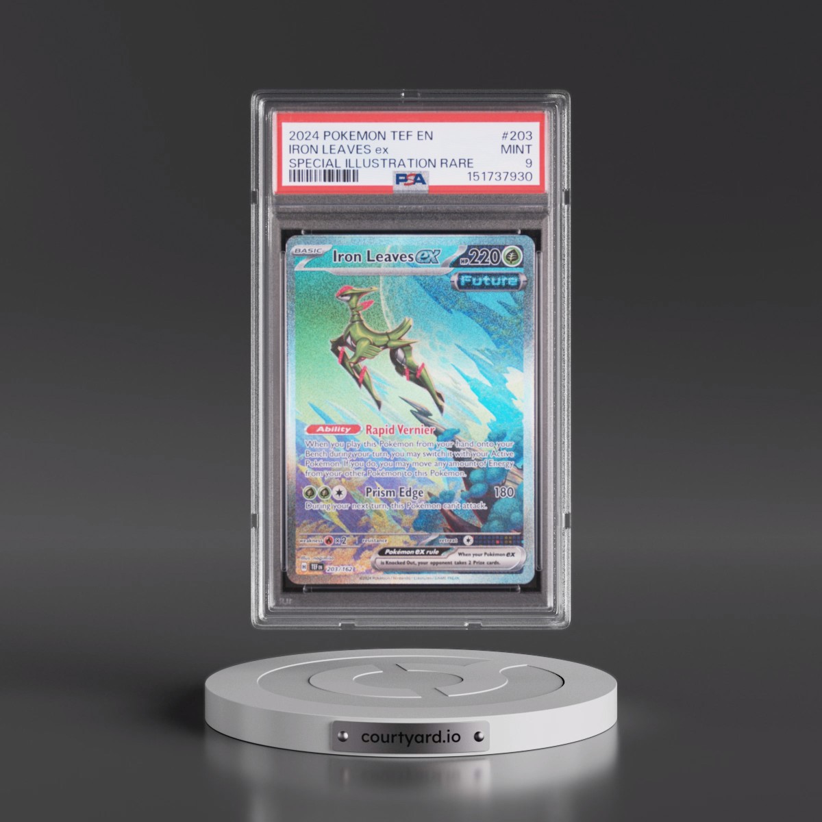 2024 Pokémon Tef EN-Temporal Forces #203 Iron Leaves EX - Holo Special Illustration Rare (PSA 9 MINT)