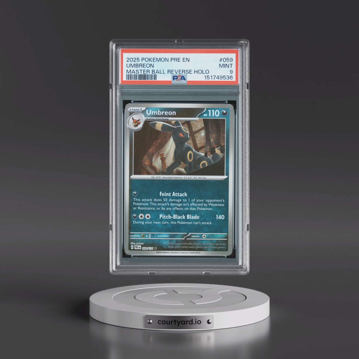 2025 Pokémon Pre EN-Prismatic Evolutions #059 Umbreon - Reverse Holo Master Ball (PSA 9 MINT)