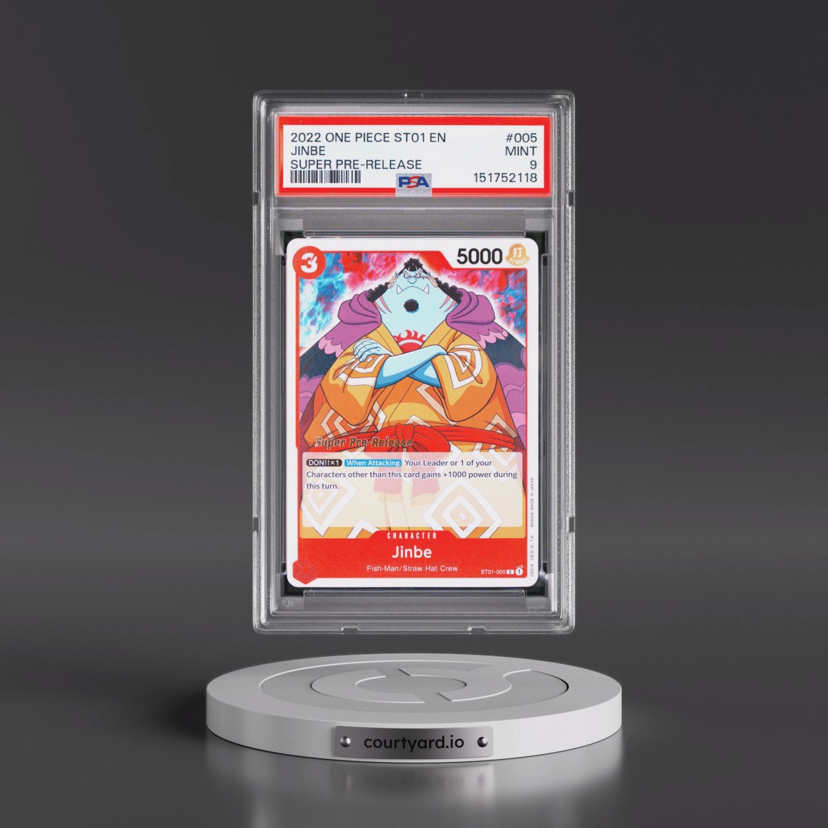 2022 One Piece Starter Deck ST01-Straw Hat Crew #005 Jinbe - Super Pre-Release (PSA 9 MINT)