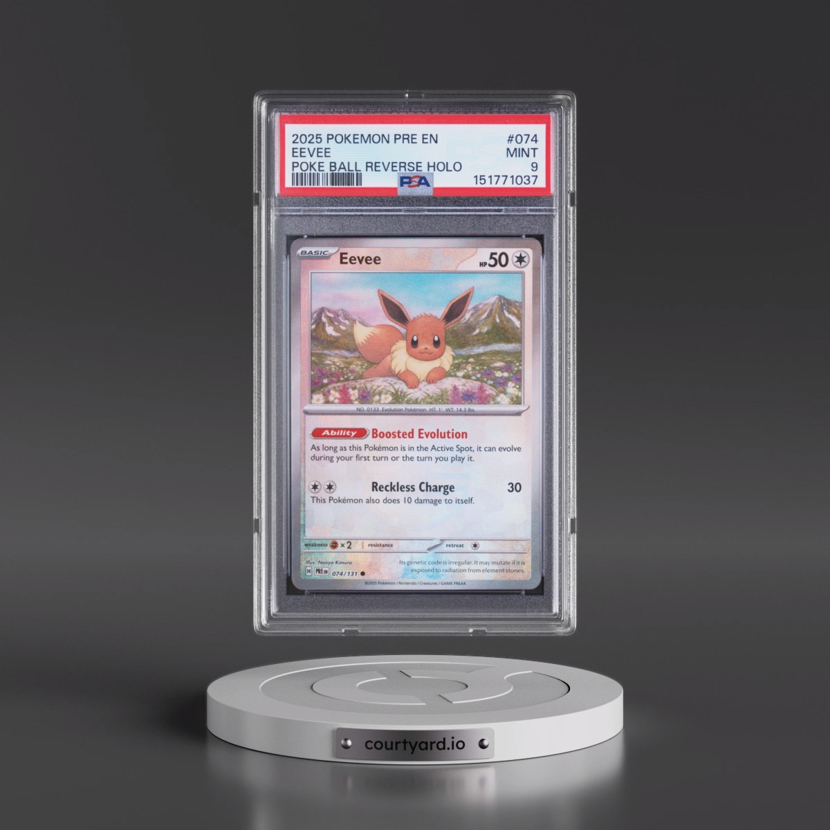 2025 Pokémon Pre EN-Prismatic Evolutions #074 Eevee - Reverse Holo Poke Ball (PSA 9 MINT)