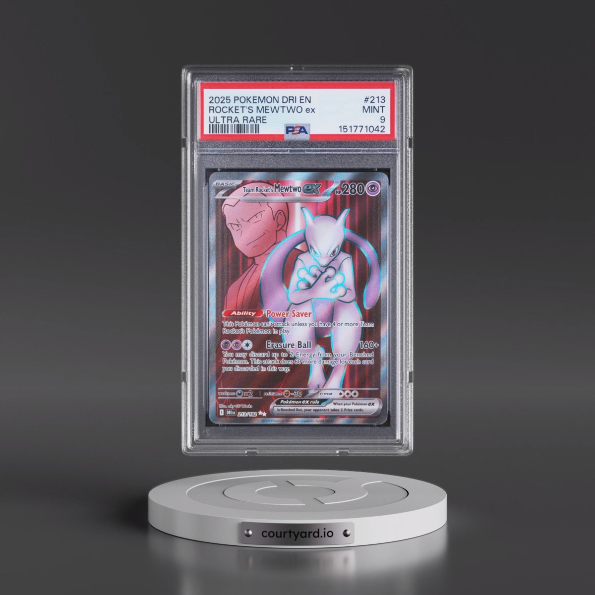 2025 Pokémon Dri EN-Destined Rivals #213 Team Rocket's Mewtwo EX - Holo Ultra Rare (PSA 9 MINT)