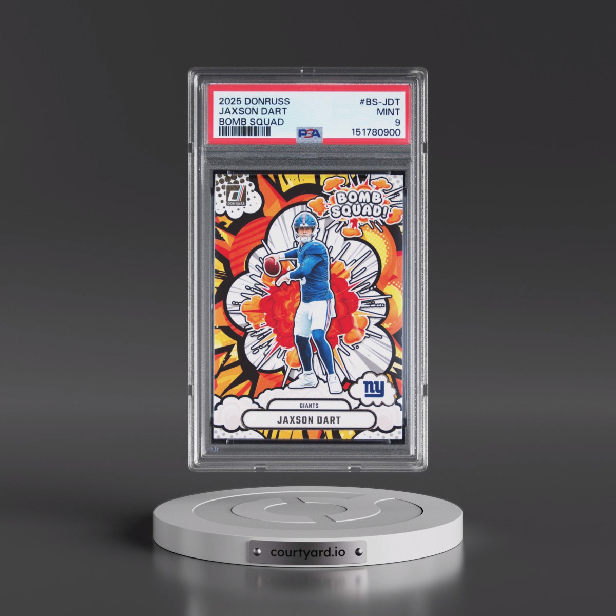 2025 Panini Donruss Bomb Squad #BS-JDT Jaxson Dart (PSA 9 MINT)