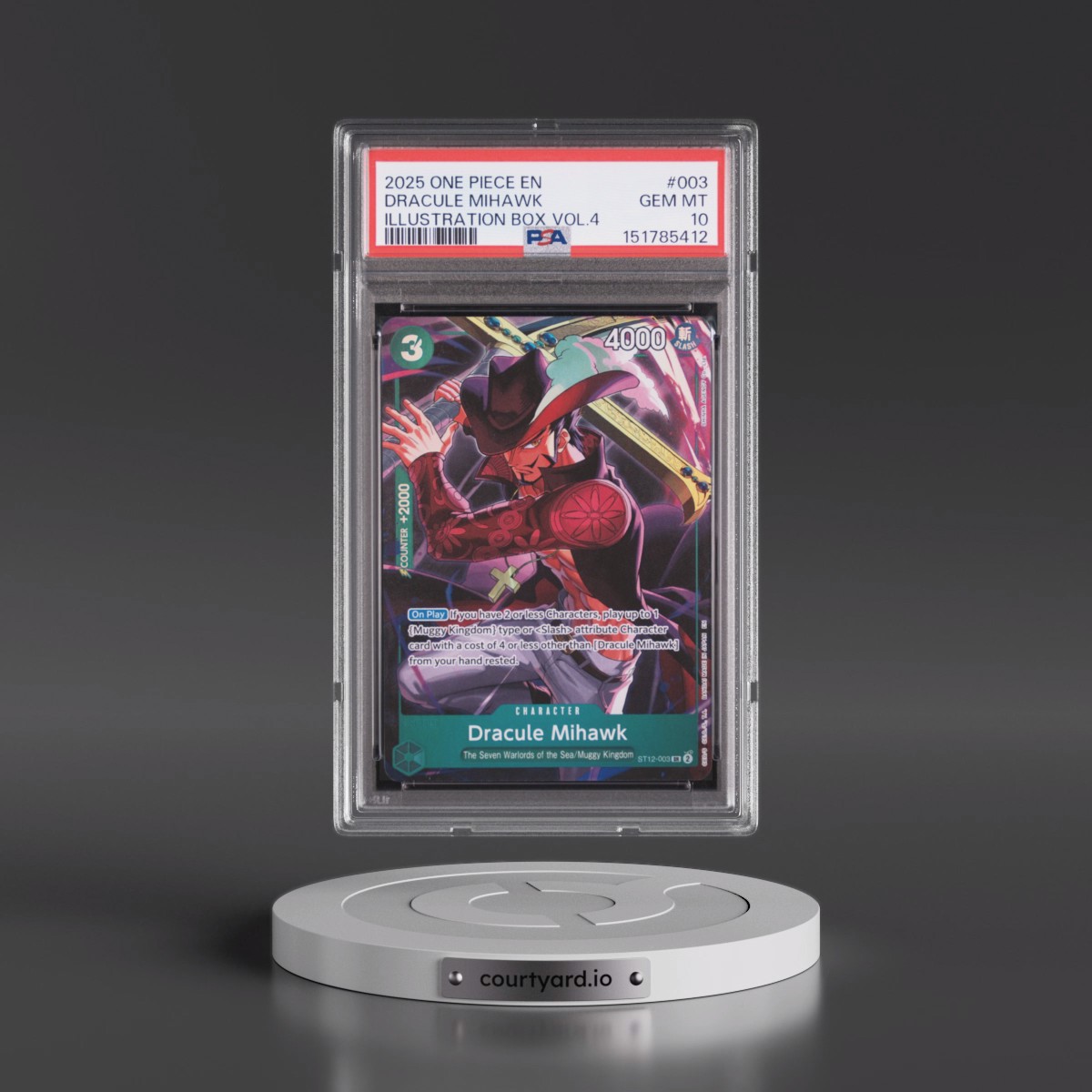 2025 One Piece Promos #003 Dracule Mihawk - Illustration Box Vol.4 (PSA 10 GEM MINT)