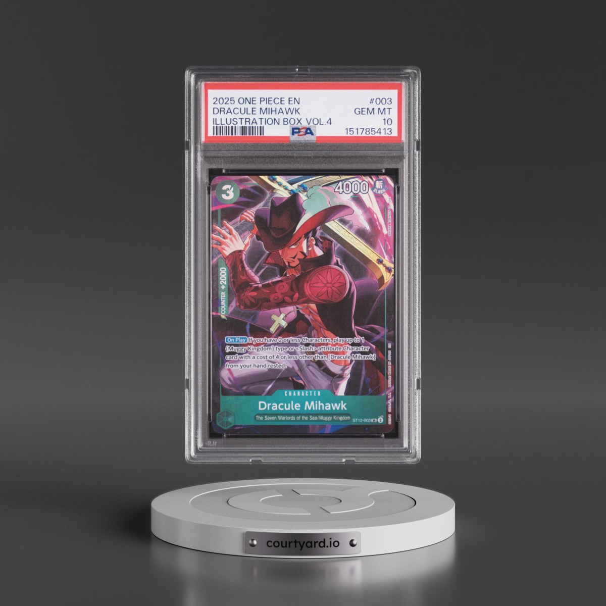 2025 One Piece Promos #003 Dracule Mihawk - Illustration Box Vol.4 (PSA 10 GEM MINT)