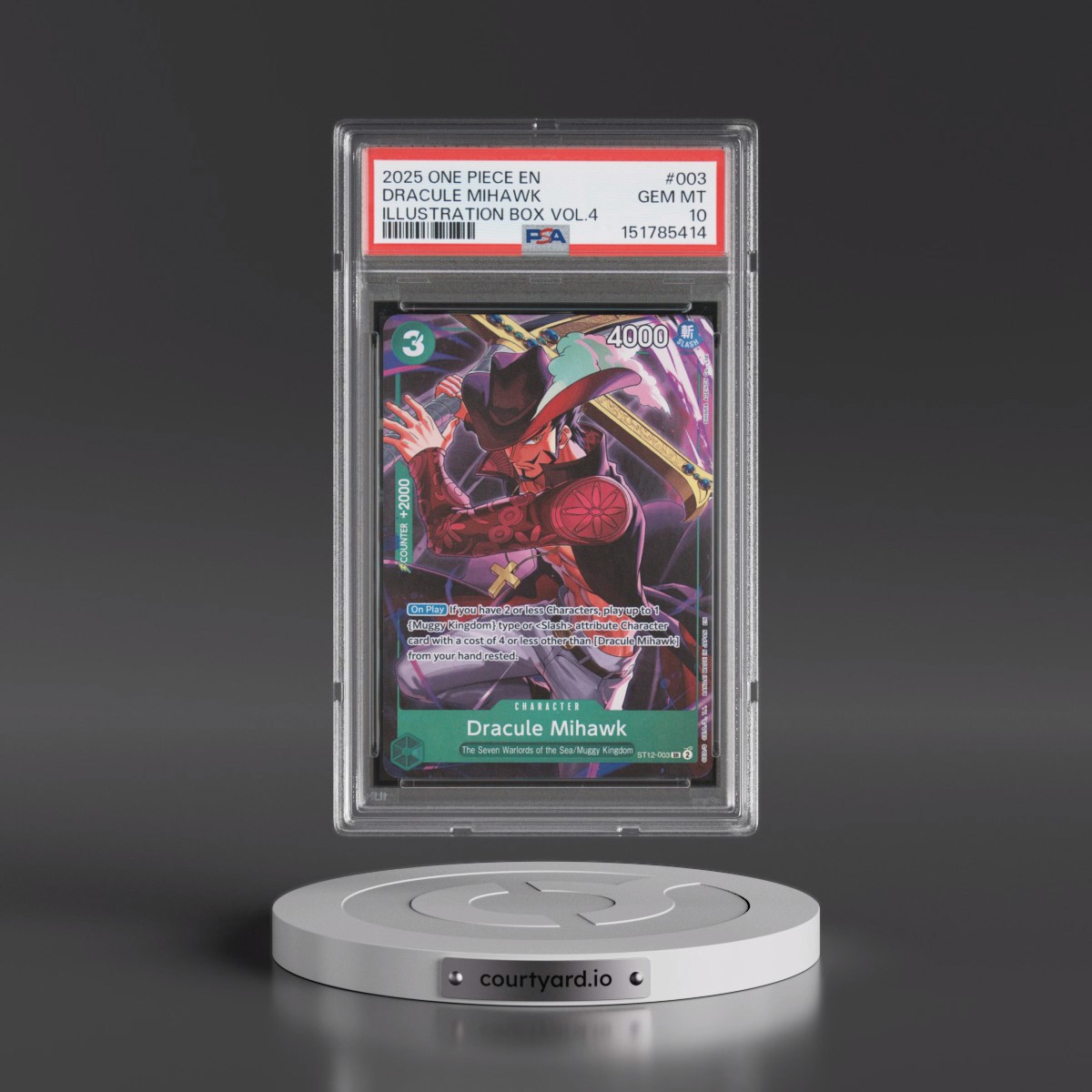 2025 One Piece Promos #003 Dracule Mihawk - Illustration Box Vol.4 (PSA 10 GEM MINT)