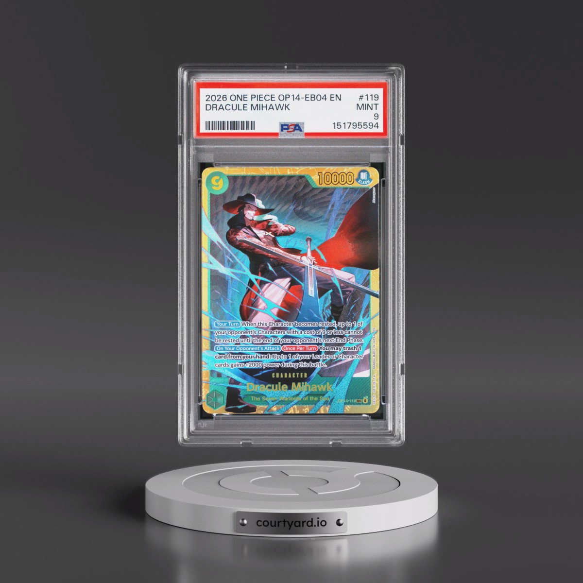 2026 One Piece OP14-EB04-the Azure Sea's Seven #119 Dracule Mihawk (PSA 9 MINT)