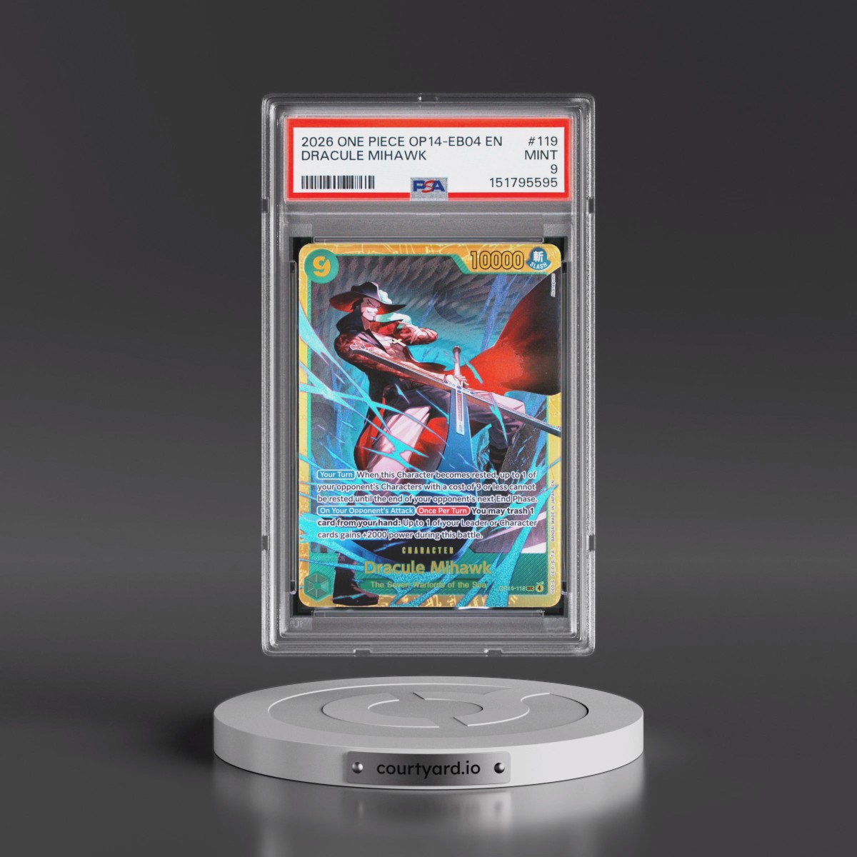 2026 One Piece OP14-EB04-the Azure Sea's Seven #119 Dracule Mihawk (PSA 9 MINT)