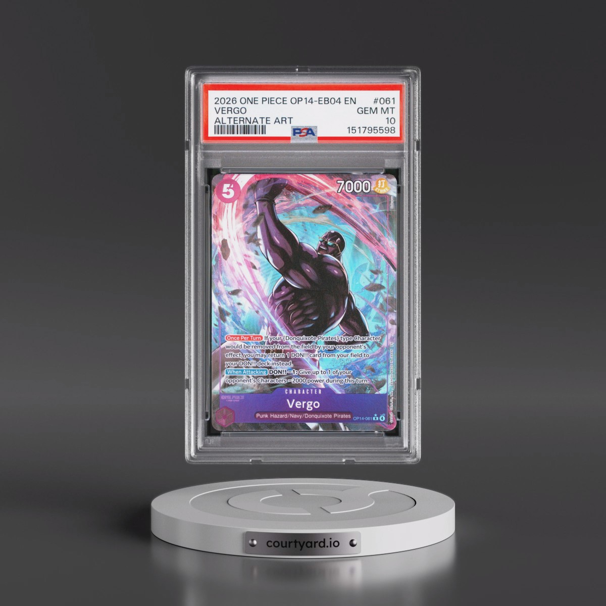 2026 One Piece OP14-EB04-the Azure Sea's Seven #061 Vergo - Alternate Art (PSA 10 GEM MINT)