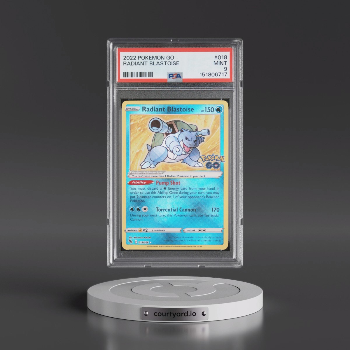 2022 Pokémon Go #018 Radiant Blastoise - Holo (PSA 9 MINT)