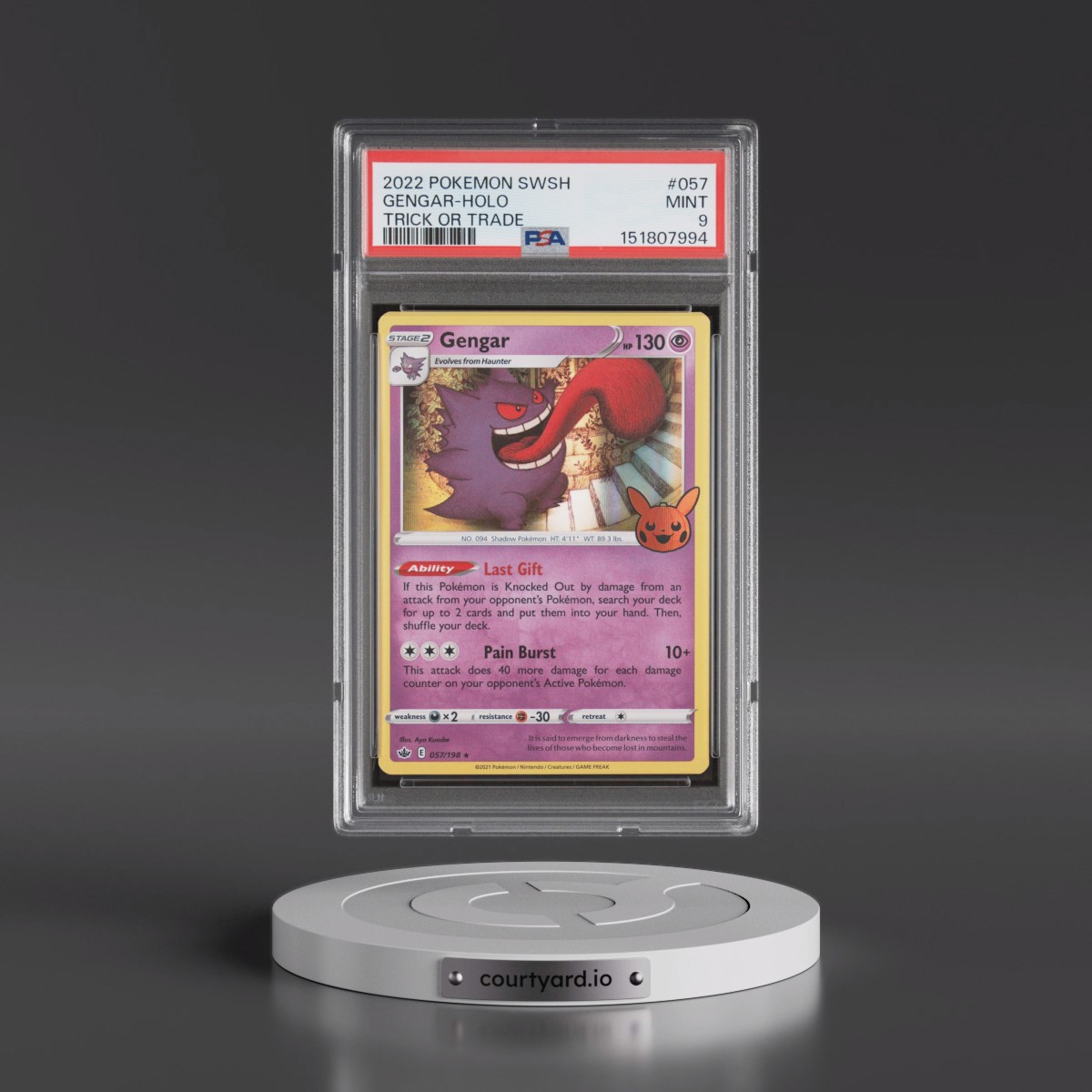 2021 Pokémon Sword & Shield Chilling Reign #057 Gengar - Holo Trick or Trade 2022 (PSA 9 MINT)