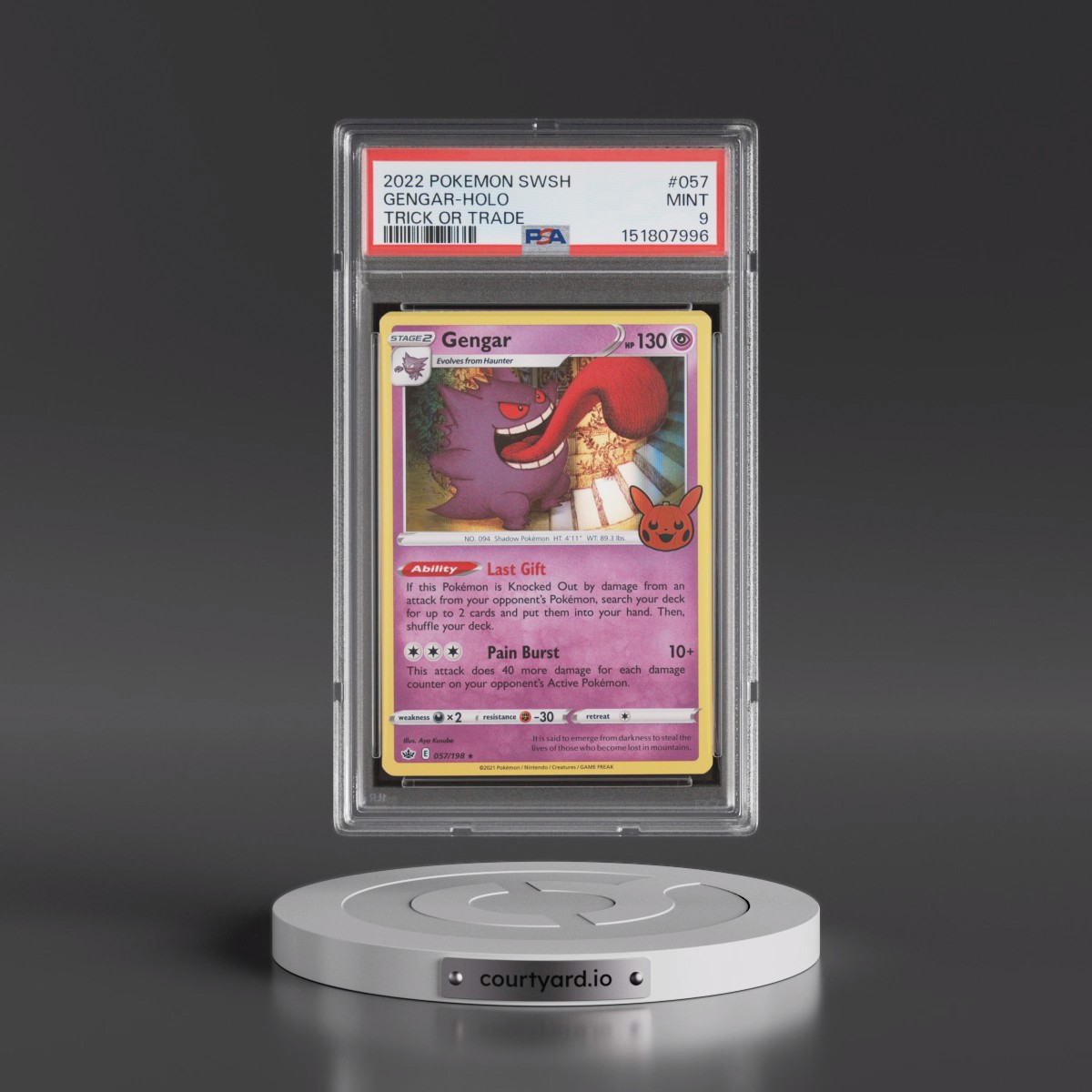 2021 Pokémon Sword & Shield Chilling Reign #057 Gengar - Holo Trick or Trade 2022 (PSA 9 MINT)
