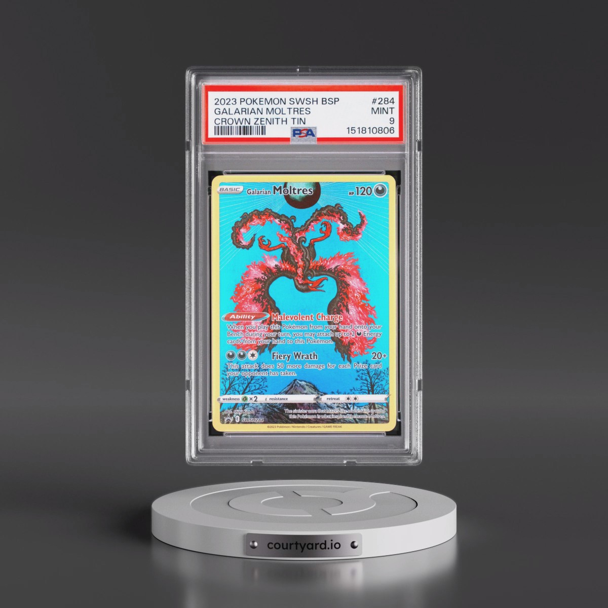 2023 Pokémon Swsh Black Star Promo #284 Galarian Moltres - Crown Zenith Tin (PSA 9 MINT)