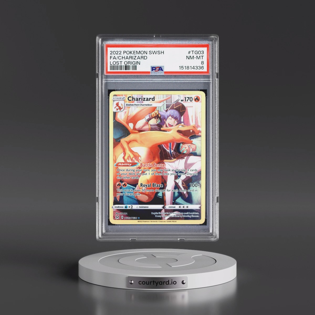 2022 Pokémon Sword & Shield Lost Origin #TG03 Charizard - Full Art (PSA 8 NM-MT)
