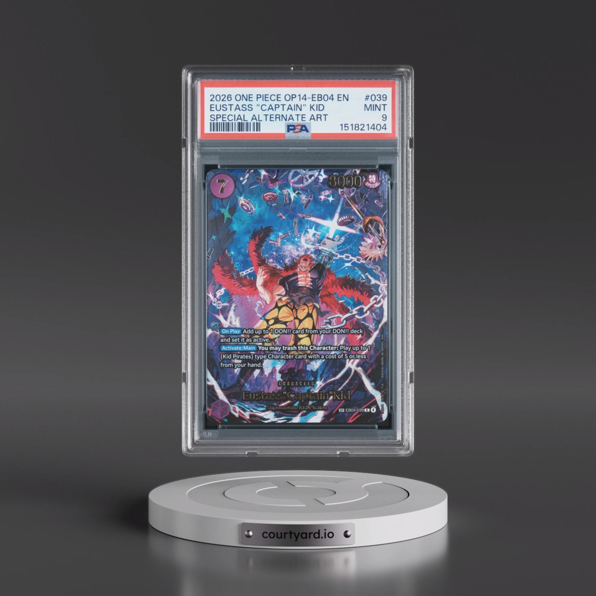 2026 One Piece OP14-EB04-the Azure Sea's Seven #039 Eustass "Captain" Kid - Special Alternate Art (PSA 9 MINT)