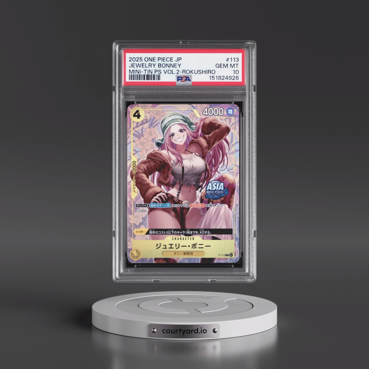 2025 One Piece Japanese Mini-Tin Pack Set Vol.2 #113 Jewelry Bonney - Koushi Rokushiro (PSA 10 GEM MINT)