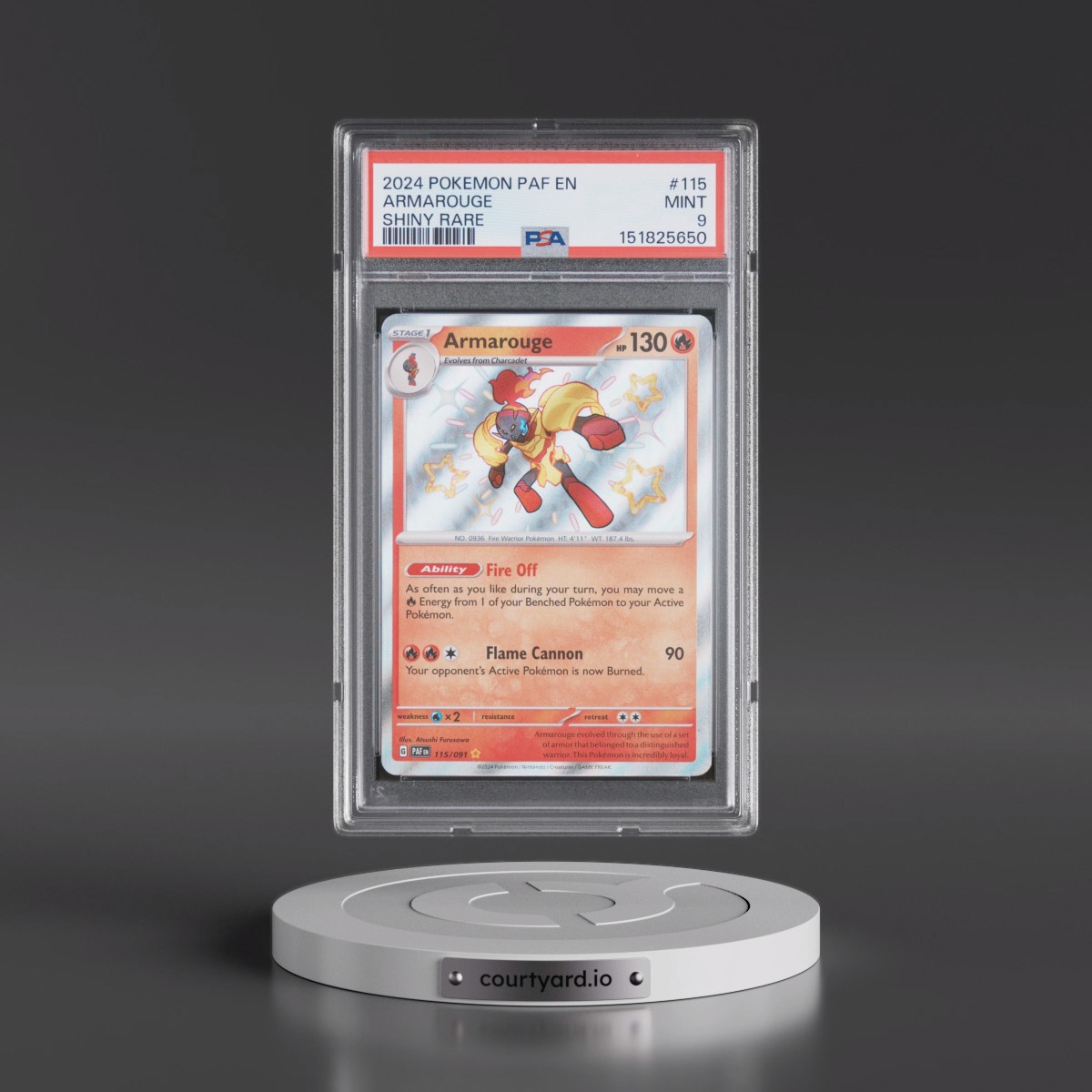 2024 Pokémon Paf EN-Paldean Fates #115 Armarouge - Shiny Rare (PSA 9 MINT)