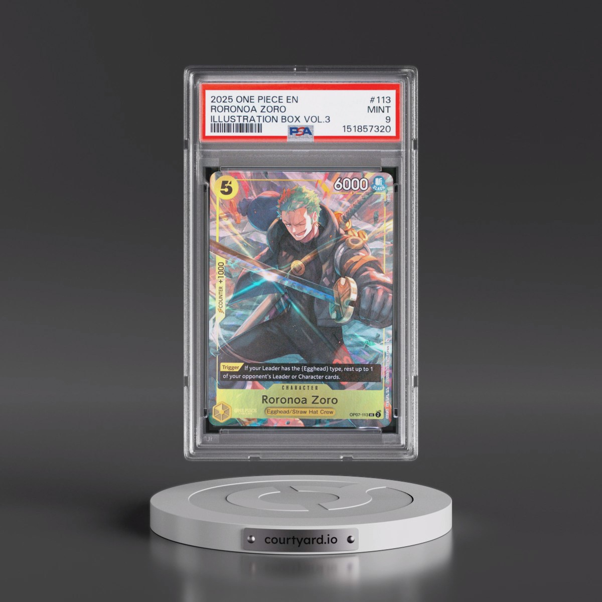 2025 One Piece Promos #113 Roronoa Zoro - Illustration Box Vol.3 (PSA 9 MINT)
