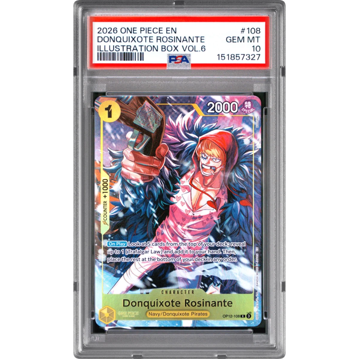 2026 One Piece Promos #108 Donquixote Rosinante - Illustration Box Vol.6 (PSA 10 GEM MINT)