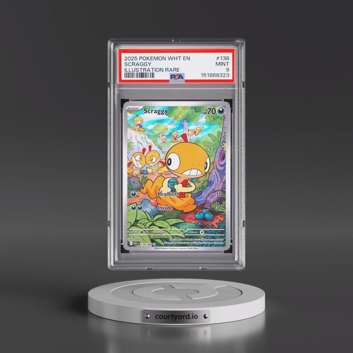 2025 Pokémon Wht EN-White Flare #138 Scraggy - Illustration Rare (PSA 9 MINT)