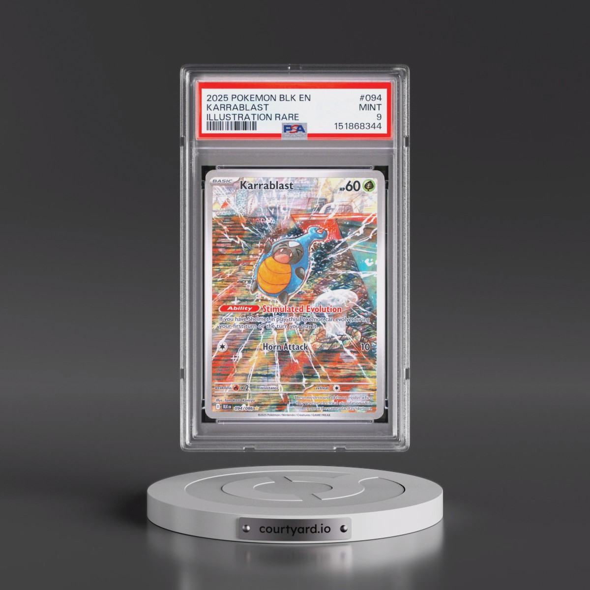 2025 Pokémon Blk EN-Black Bolt #094 Karrablast - Illustration Rare (PSA 9 MINT)