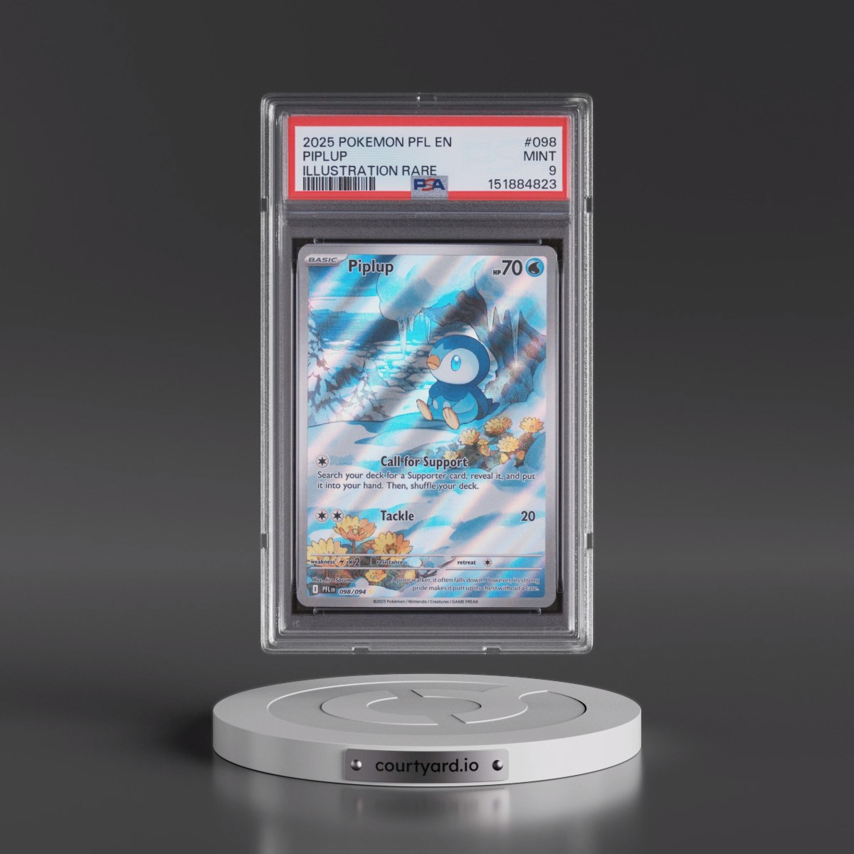 2025 Pokémon Pfl EN-Phantasmal Flames #098 Piplup - Illustration Rare (PSA 9 MINT)