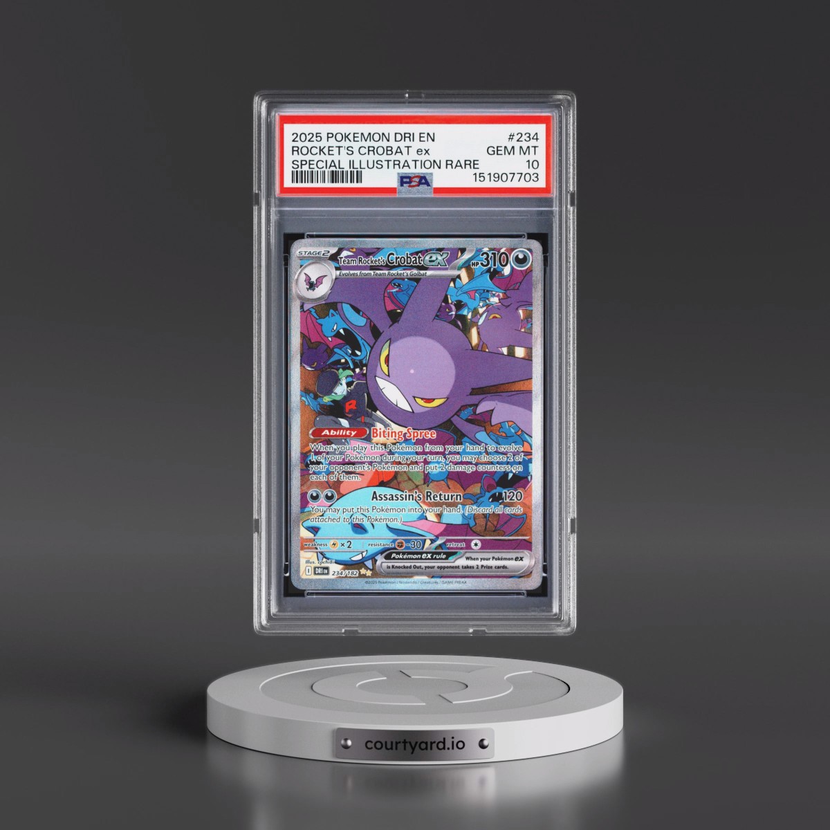 2025 Pokémon Dri EN-Destined Rivals #234 Team Rocket's Crobat EX - Holo Special Illustration Rare (PSA 10 GEM MINT)
