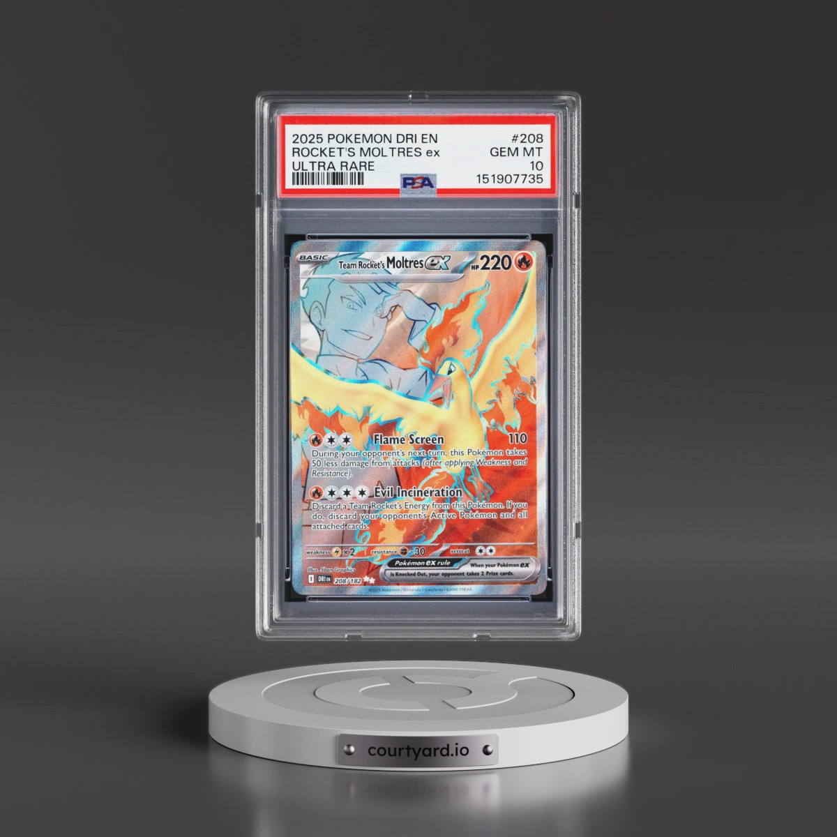 2025 Pokémon Dri EN-Destined Rivals #208 Team Rocket's Moltres EX - Holo Ultra Rare (PSA 10 GEM MINT)