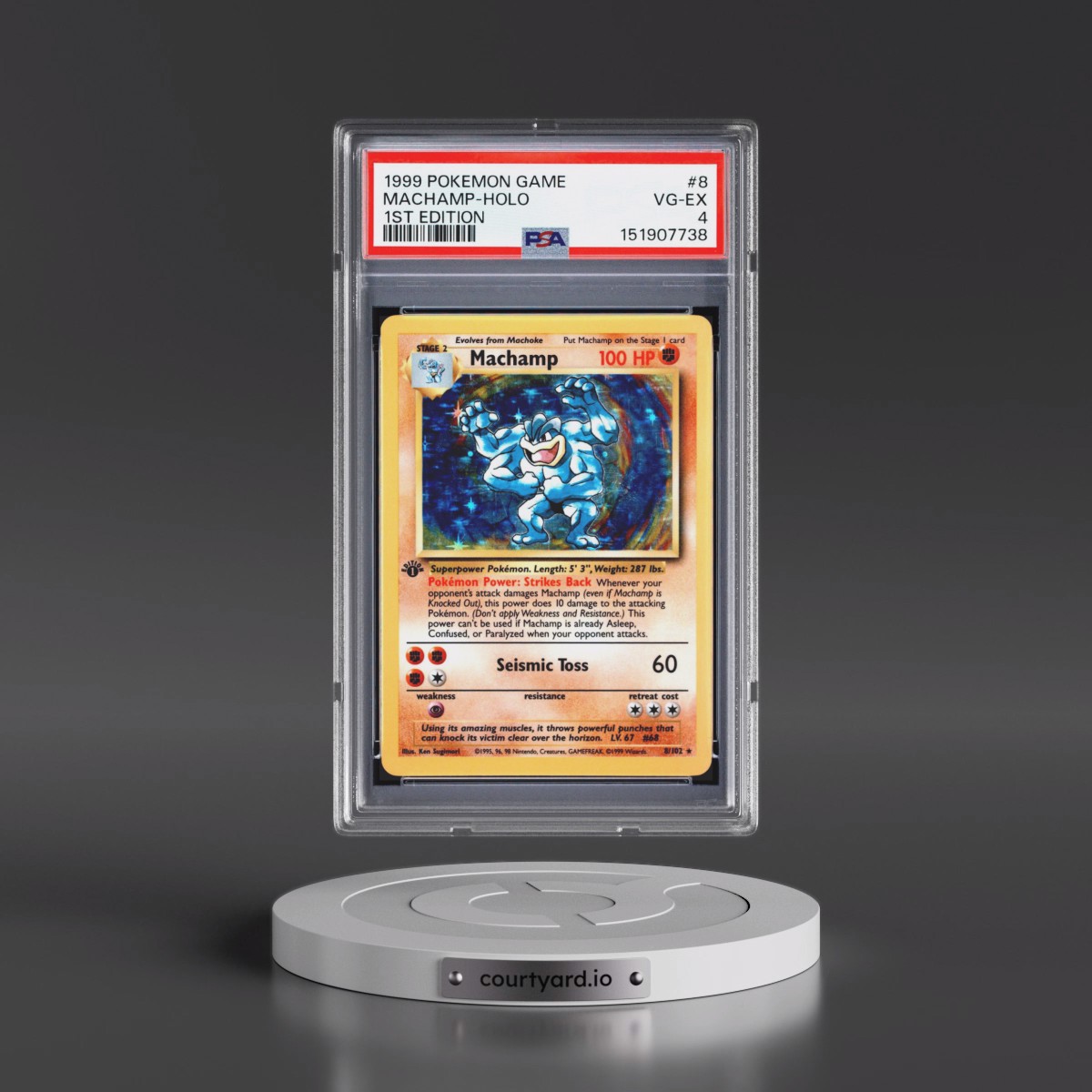 1999 Pokémon Game #8 Machamp - 1st Edition Holo (PSA 4 VG-EX)