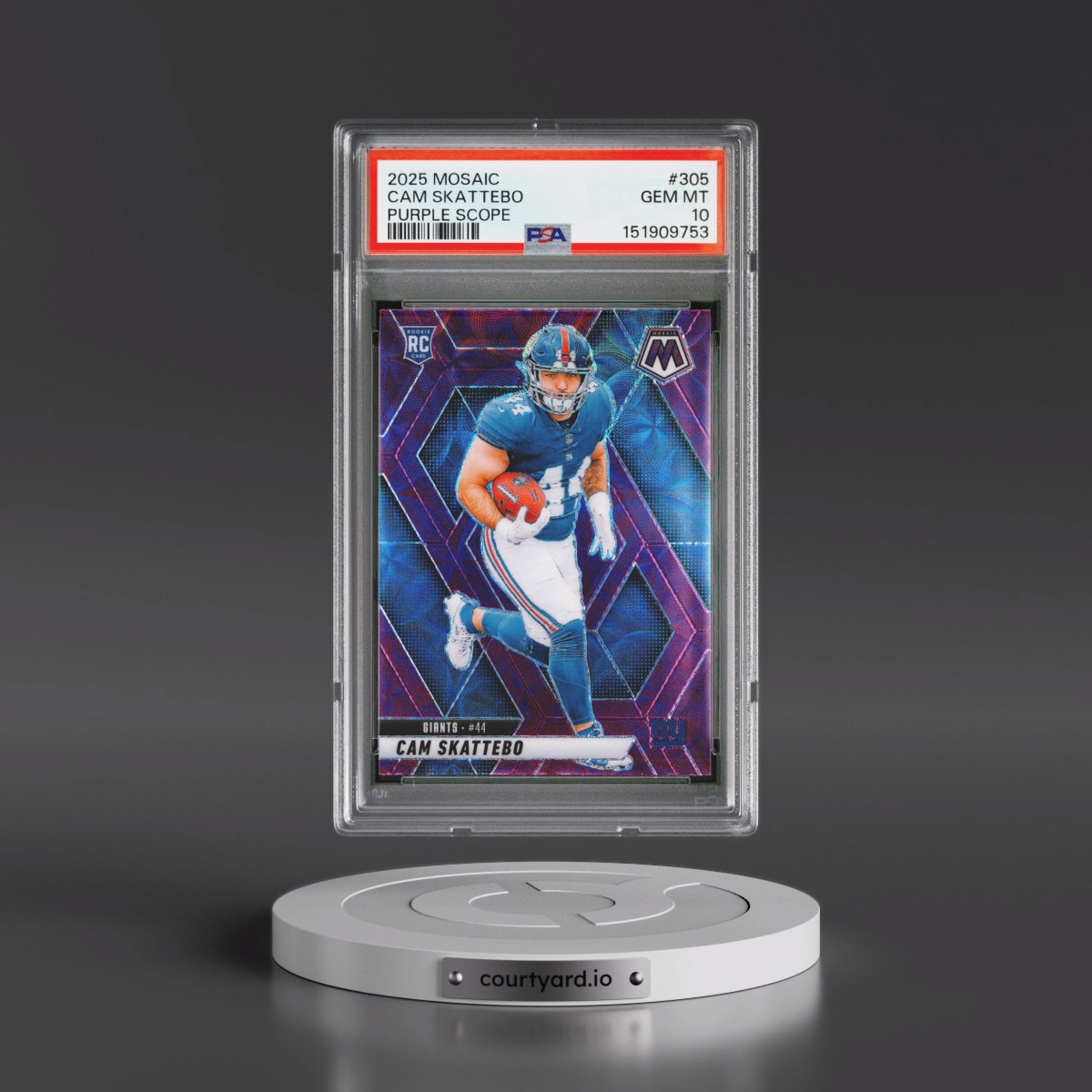 2025 Panini Mosaic #305 Cam Skattebo - Purple Scope (PSA 10 GEM MINT)
