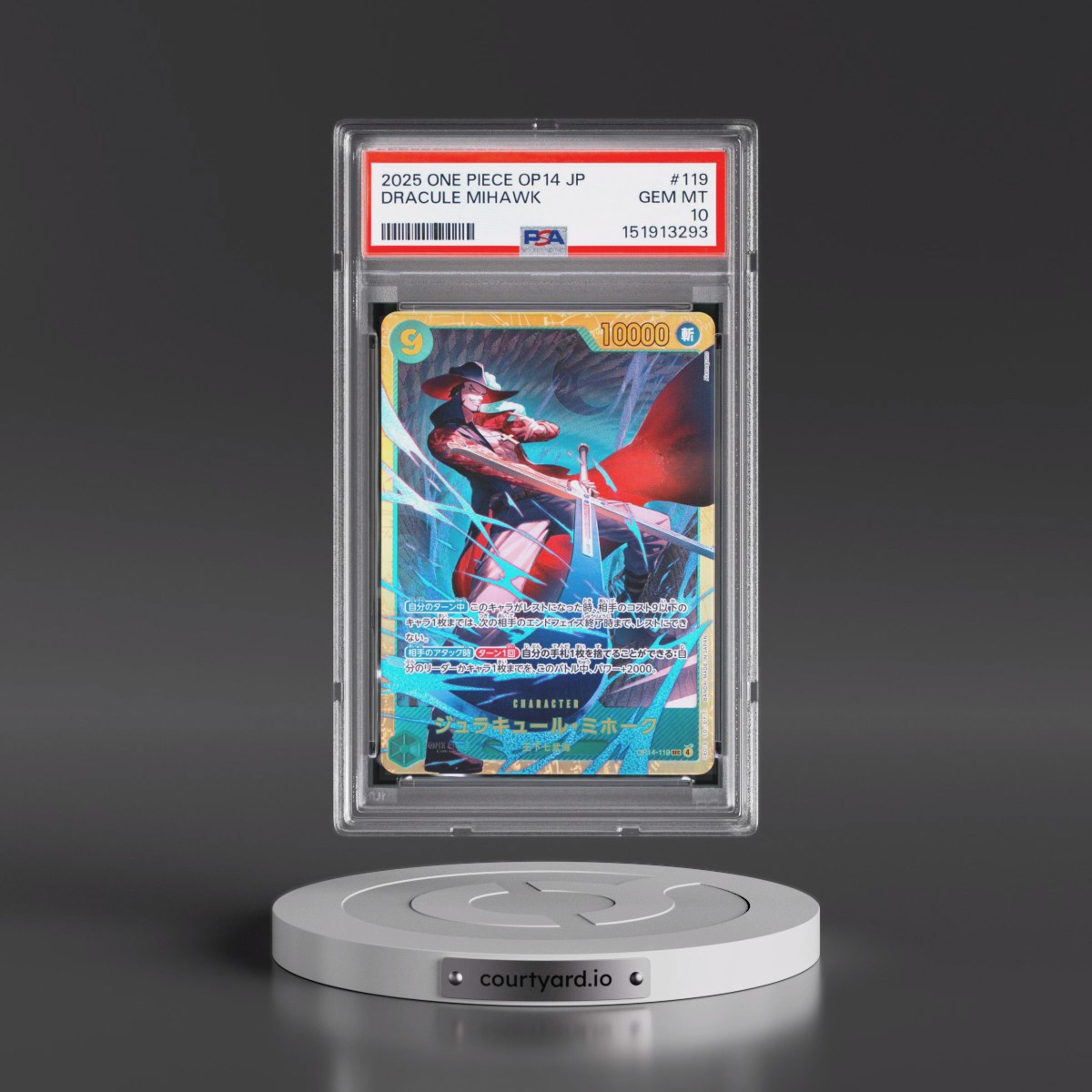 2025 One Piece Japanese OP14-the Azure Sea's Seven #119 Dracule Mihawk (PSA 10 GEM MINT)