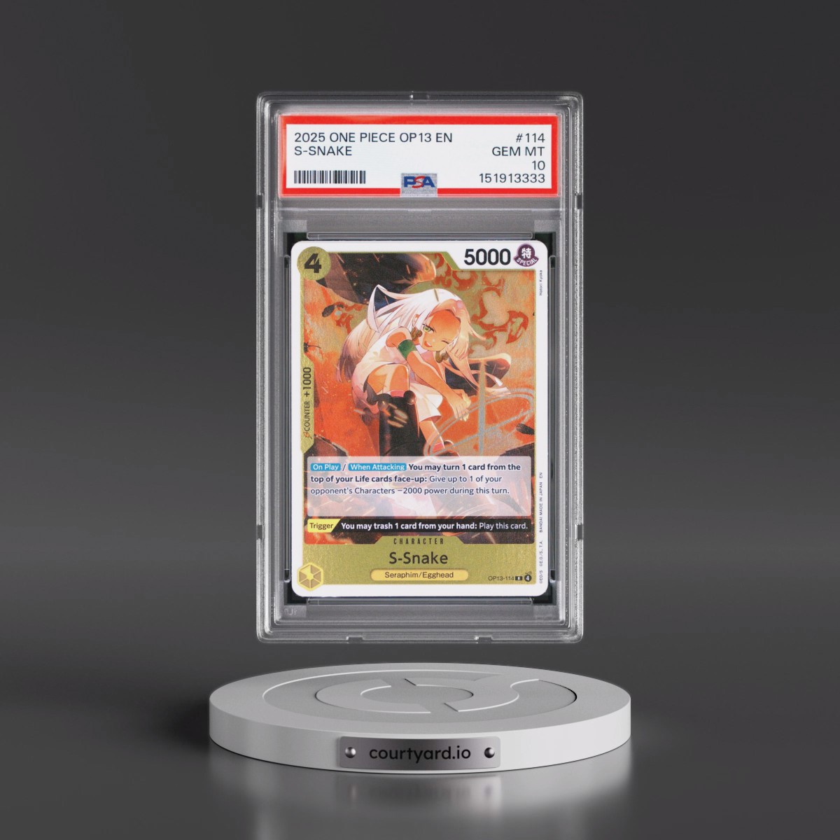 2025 One Piece OP13-Carrying on His Will #114 S-Snake (PSA 10 GEM MINT)