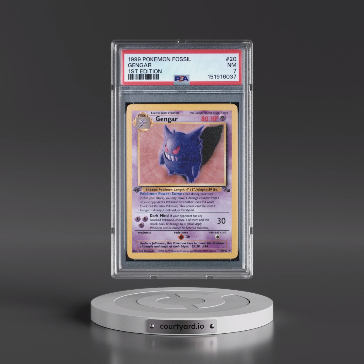 1999 Pokémon Fossil Gengar - 1st Edition #20 PSA 7