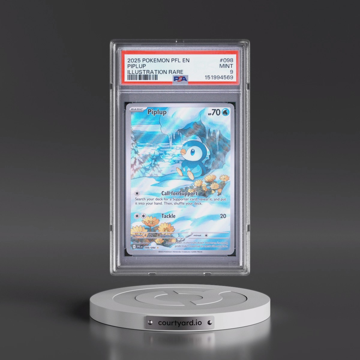 2025 Pokémon Pfl EN-Phantasmal Flames #098 Piplup - Illustration Rare (PSA 9 MINT)