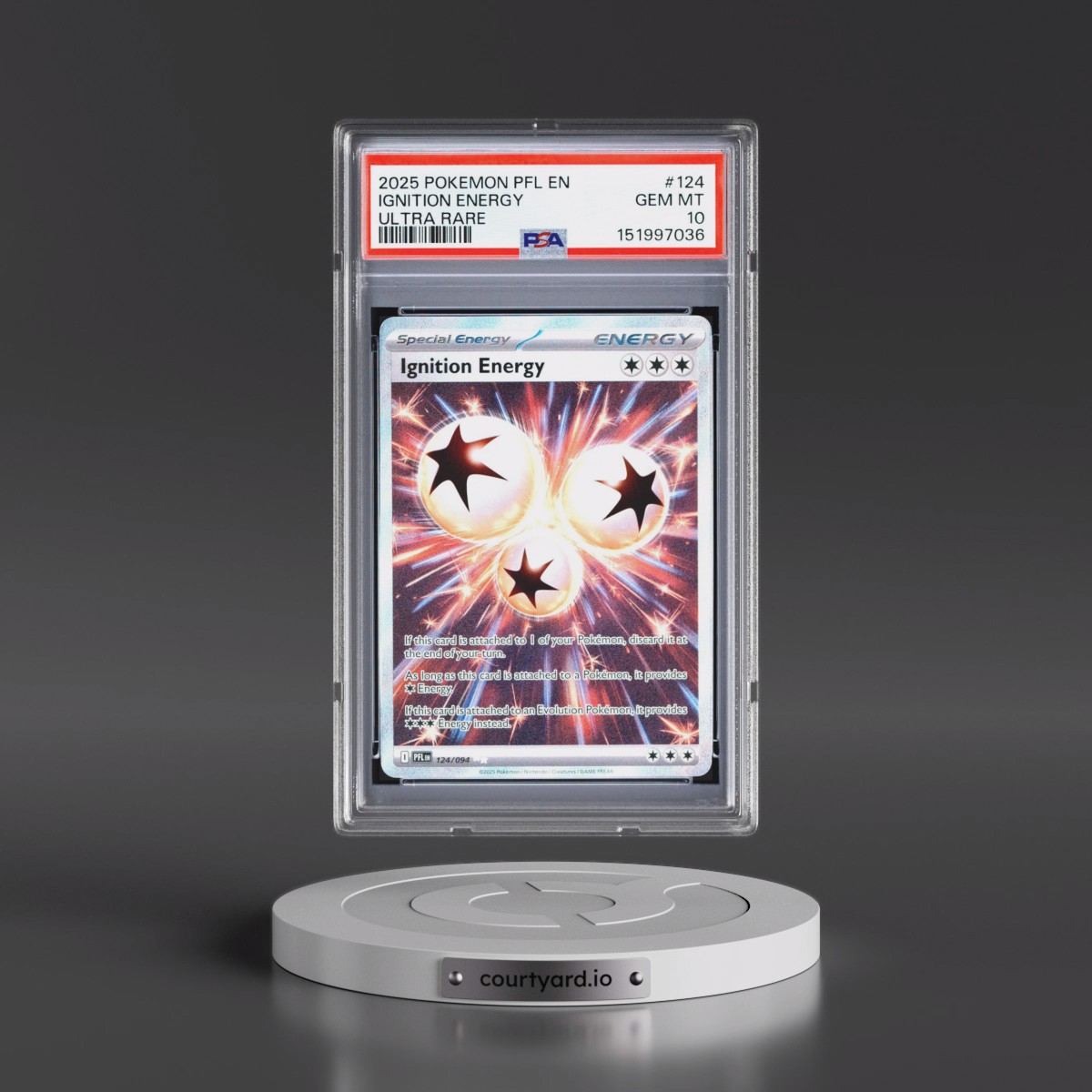 2025 Pokémon Pfl EN-Phantasmal Flames #124 Ignition Energy - Ultra Rare (PSA 10 GEM MINT)