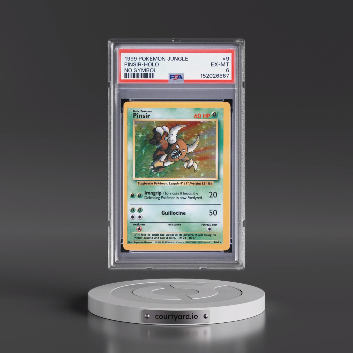 1999 Pokémon Jungle #9 Pinsir - Holo No Symbol (PSA 6 EX-MT)
