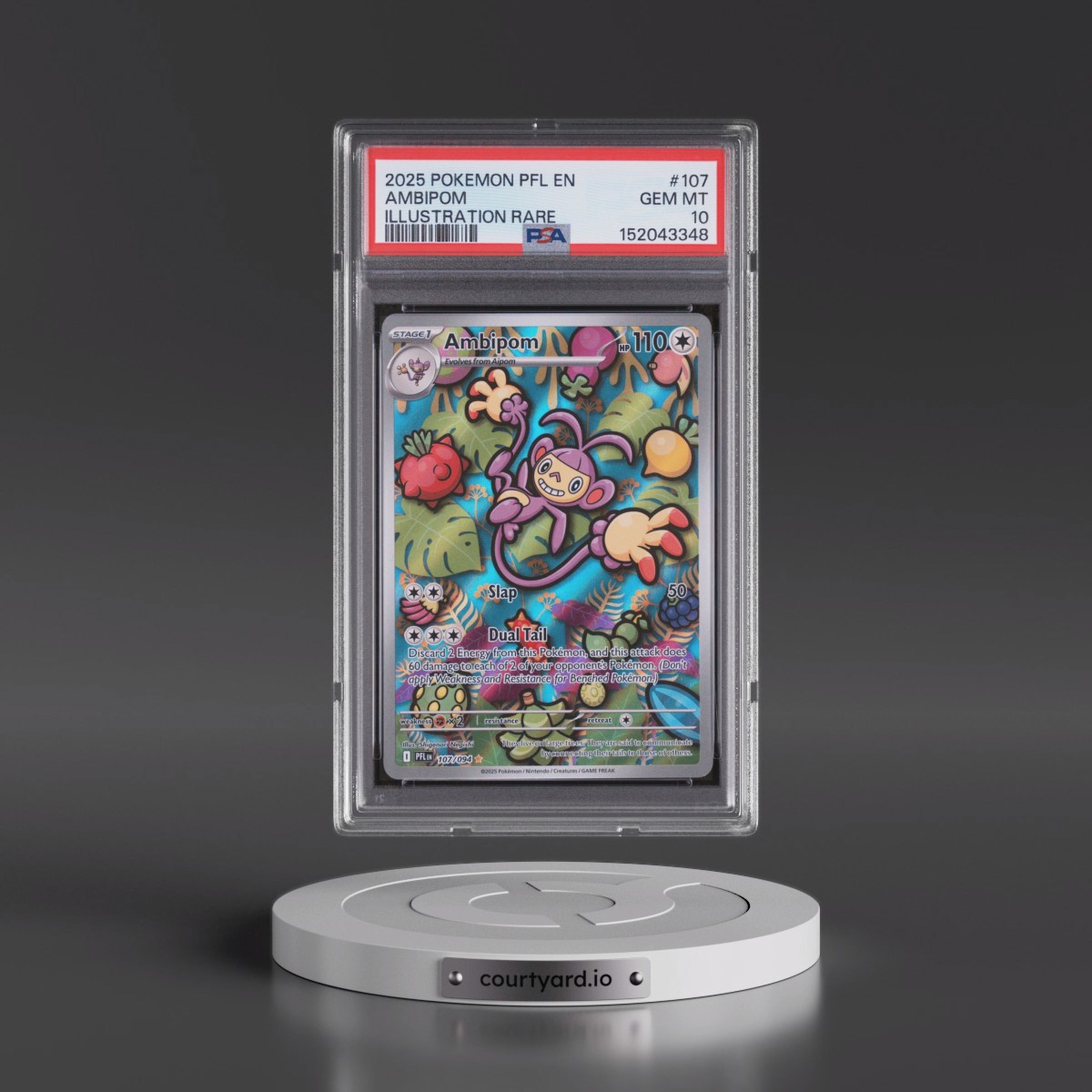 2025 Pokémon Pfl EN-Phantasmal Flames #107 Ambipom - Illustration Rare (PSA 10 GEM MINT)