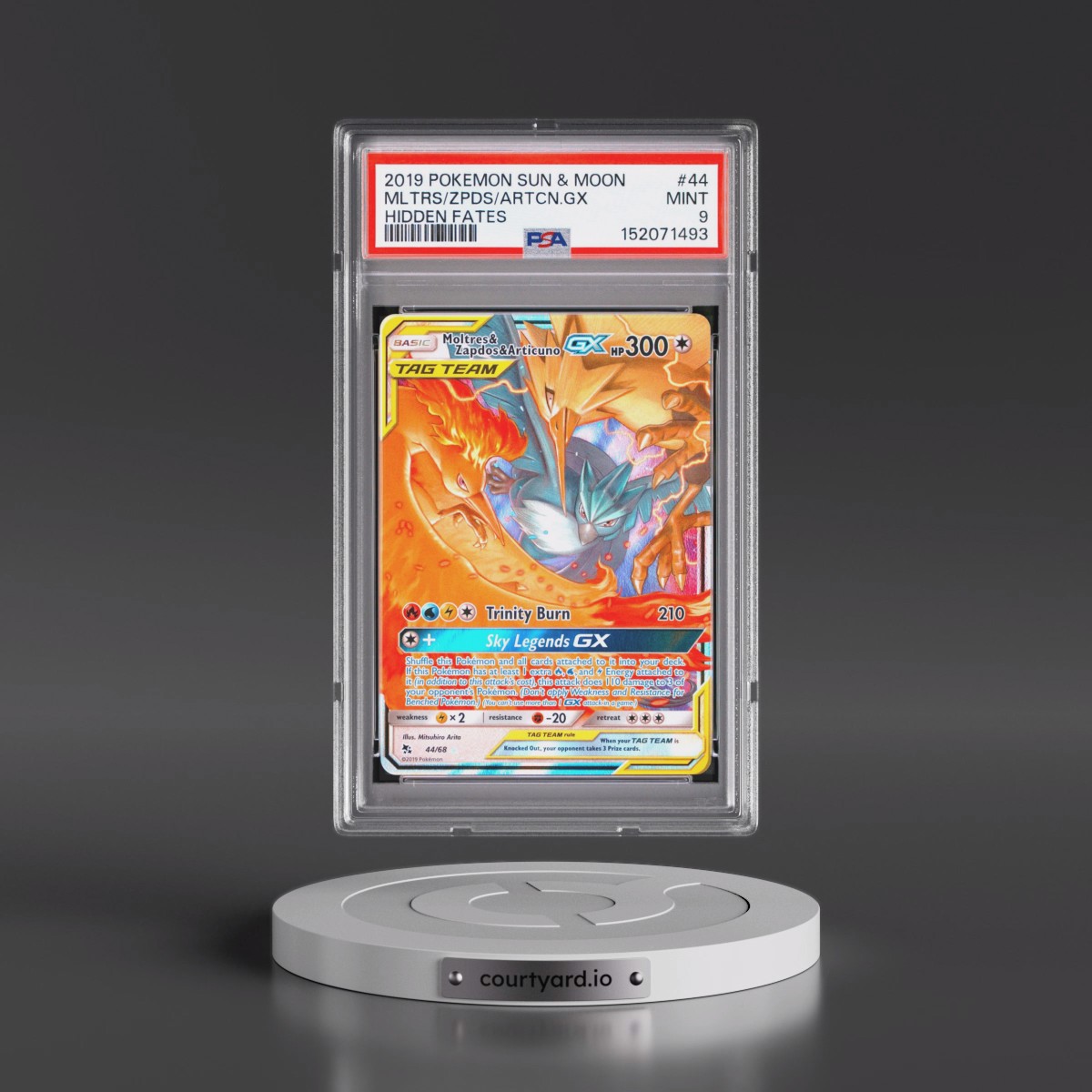 2019 Pokémon Sun & Moon Hidden Fates #44 Moltres & Zapdos & Articuno GX - Holo (PSA 9 MINT)