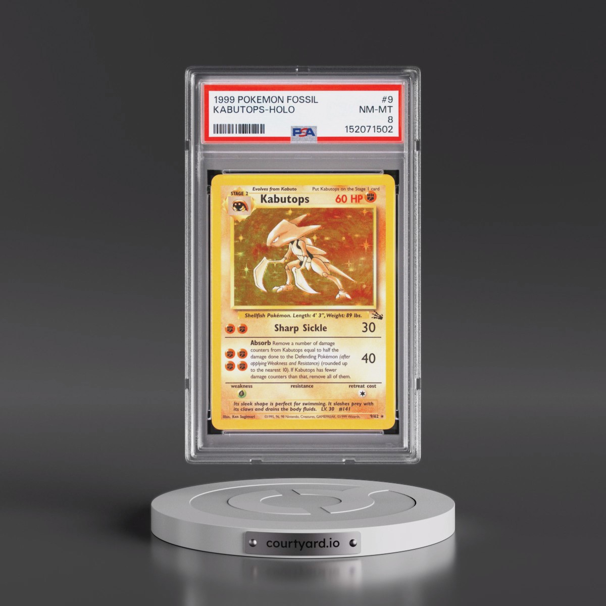 1999 Pokémon Fossil #9 Kabutops - Holo (PSA 8 NM-MT)