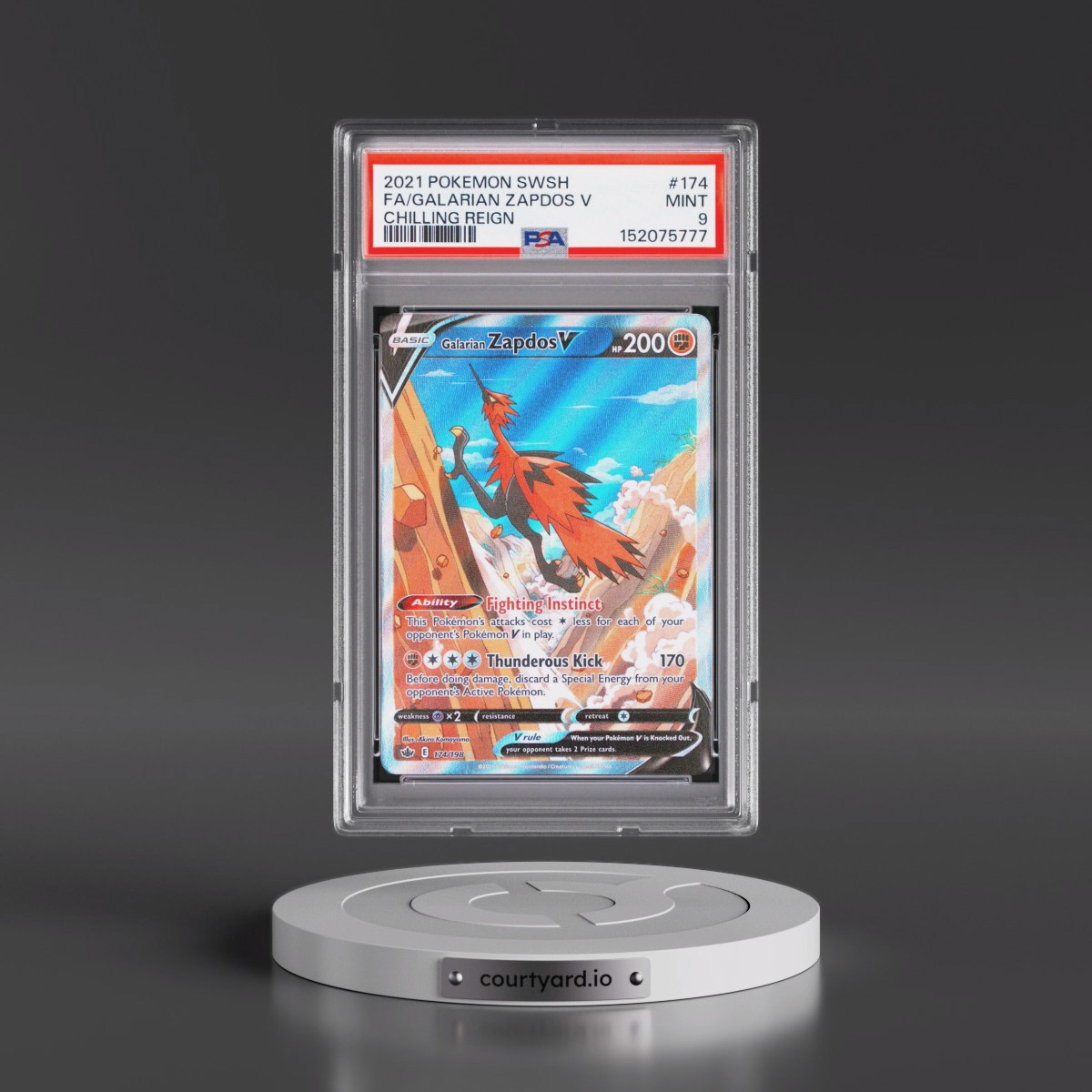 2021 Pokémon Sword & Shield Chilling Reign #174 Galarian Zapdos V - Holo Full Art (PSA 9 MINT)