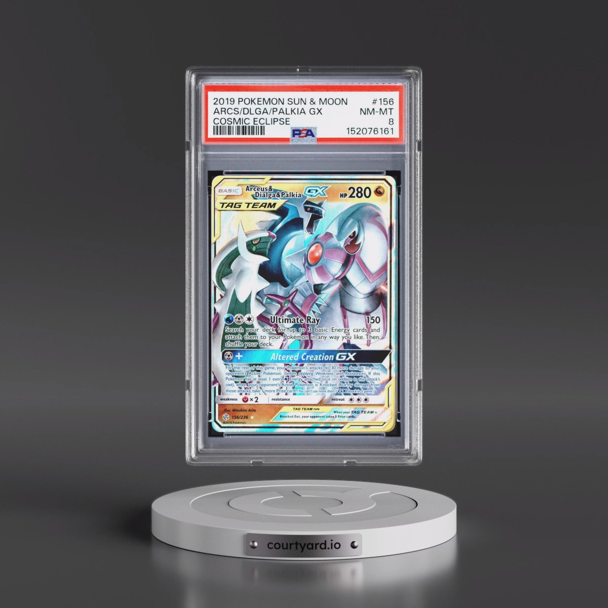 2019 Pokémon Sun & Moon Cosmic Eclipse #156 Arceus & Dialga & Palkia GX - Holo (PSA 8 NM-MT)