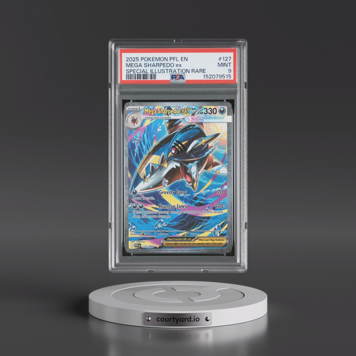 2025 Pokémon Pfl EN-Phantasmal Flames #127 Mega Sharpedo EX - Holo Special Illustration Rare (PSA 9 MINT)