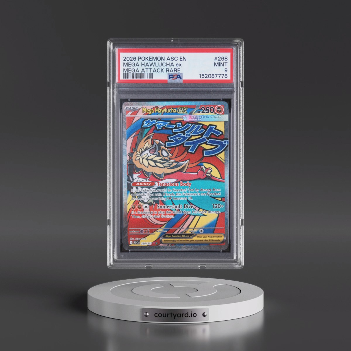 2026 Pokémon Asc EN-Ascended Heroes #268 Mega Hawlucha EX - Holo Mega Attack Rare (PSA 9 MINT)