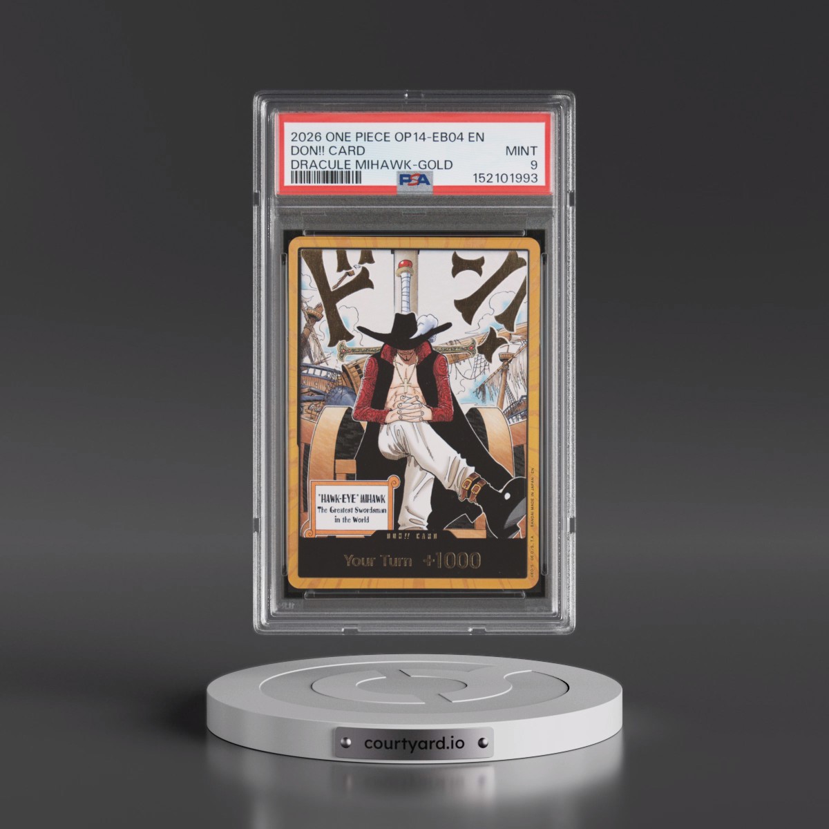 2026 One Piece OP14-EB04-the Azure Sea's Seven Don!! Card - Dracule Mihawk-Gold PSA 9