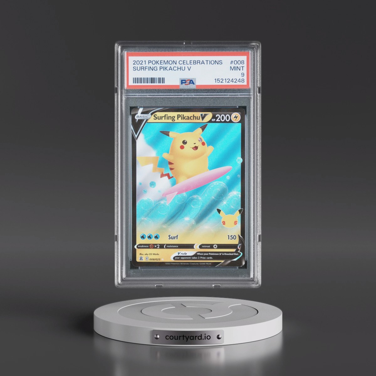 2021 Pokémon Celebrations #008 Surfing Pikachu V - Holo (PSA 9 MINT)