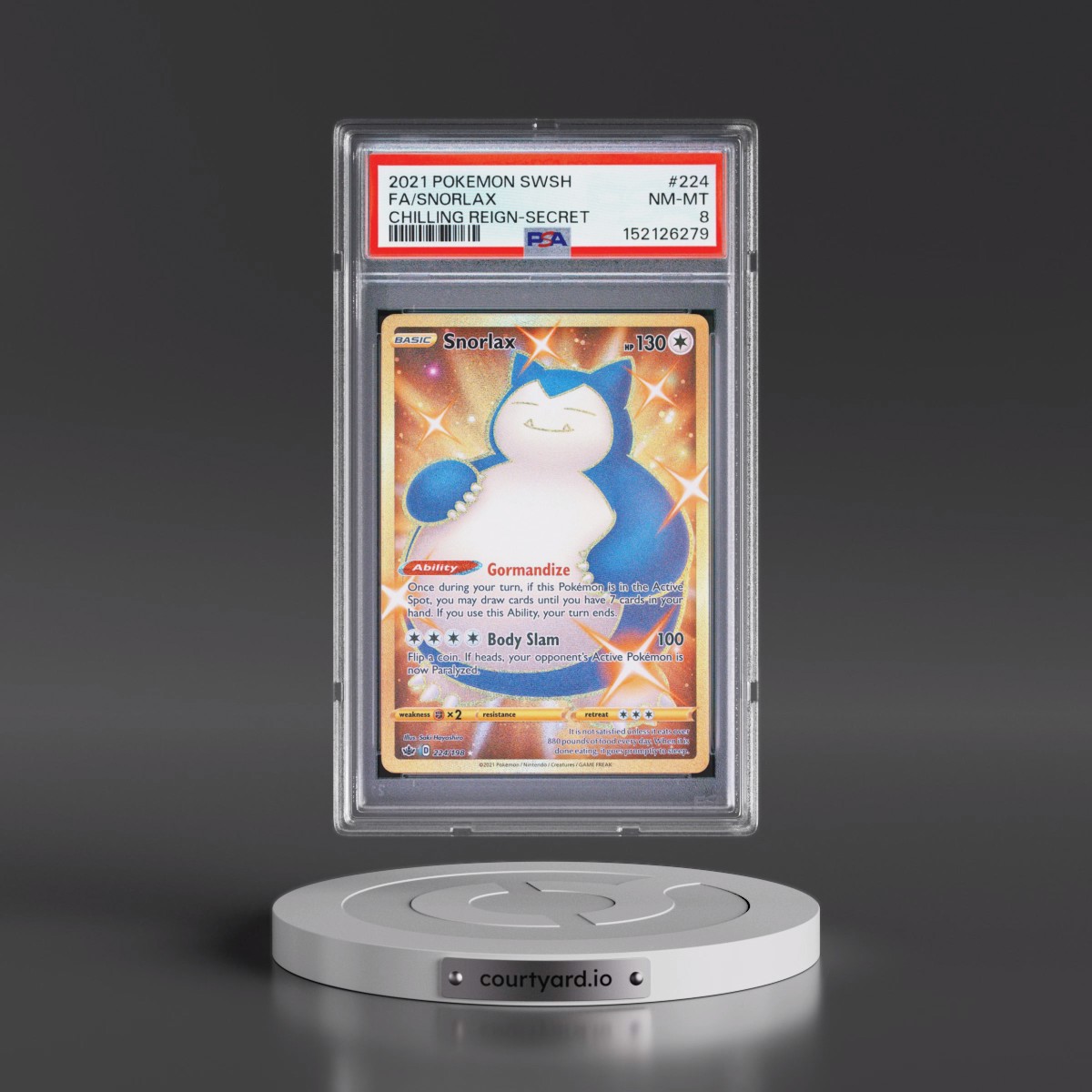 2021 Pokémon Sword & Shield Chilling Reign #224 Snorlax - Full Art Secret (PSA 8 NM-MT)