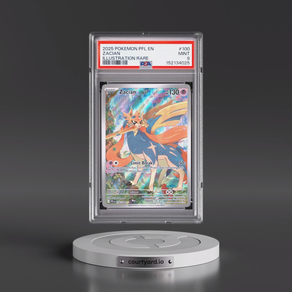 2025 Pokémon Pfl EN-Phantasmal Flames #100 Zacian - Illustration Rare (PSA 9 MINT)
