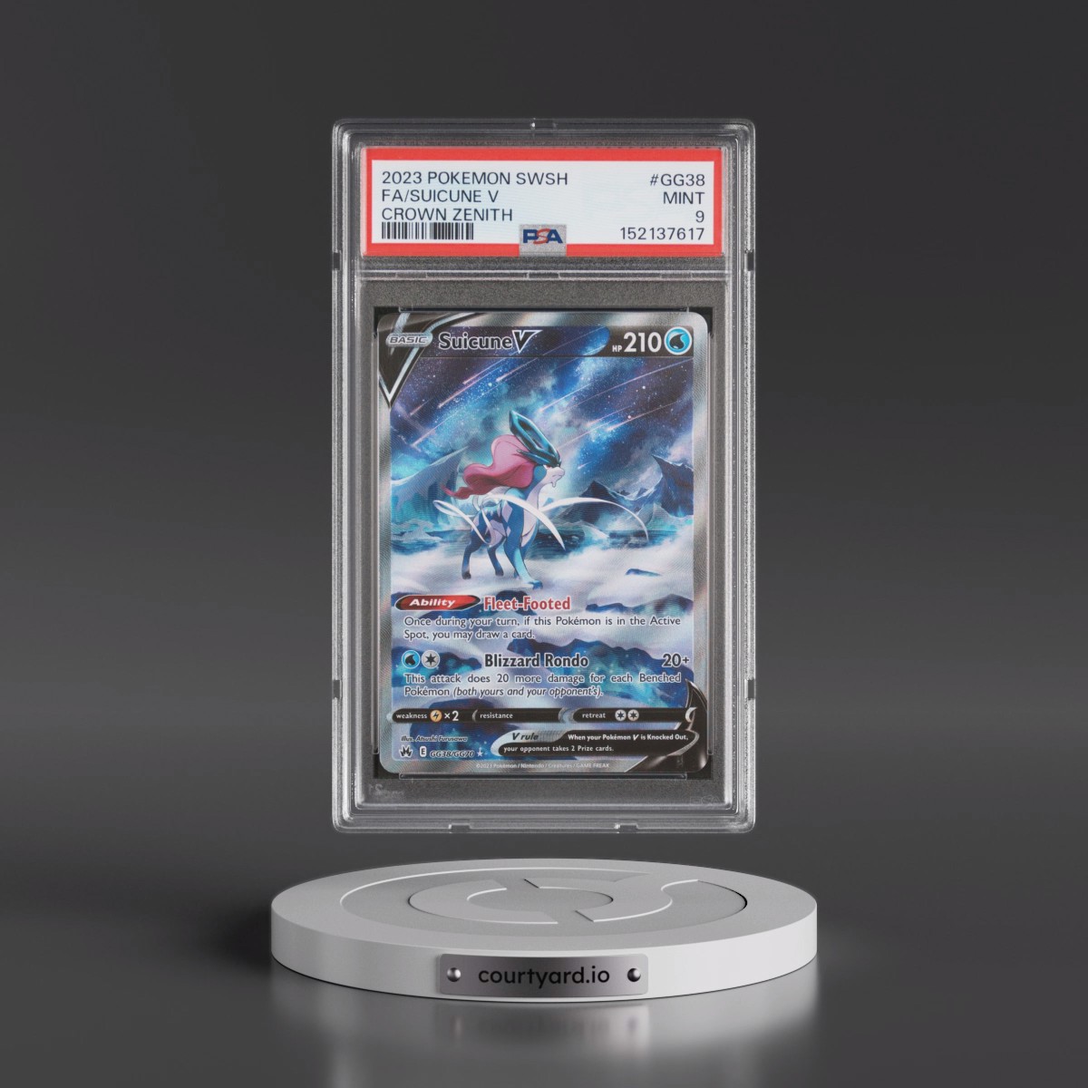 2023 Pokémon Sword and Shield Crown Zenith #GG38 Suicune V - Holo Full Art (PSA 9 MINT)